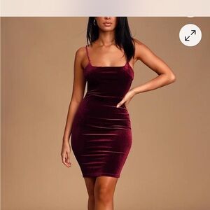 Lulus Avion Burgundy Velvet Bodycon Mini Dress Size L